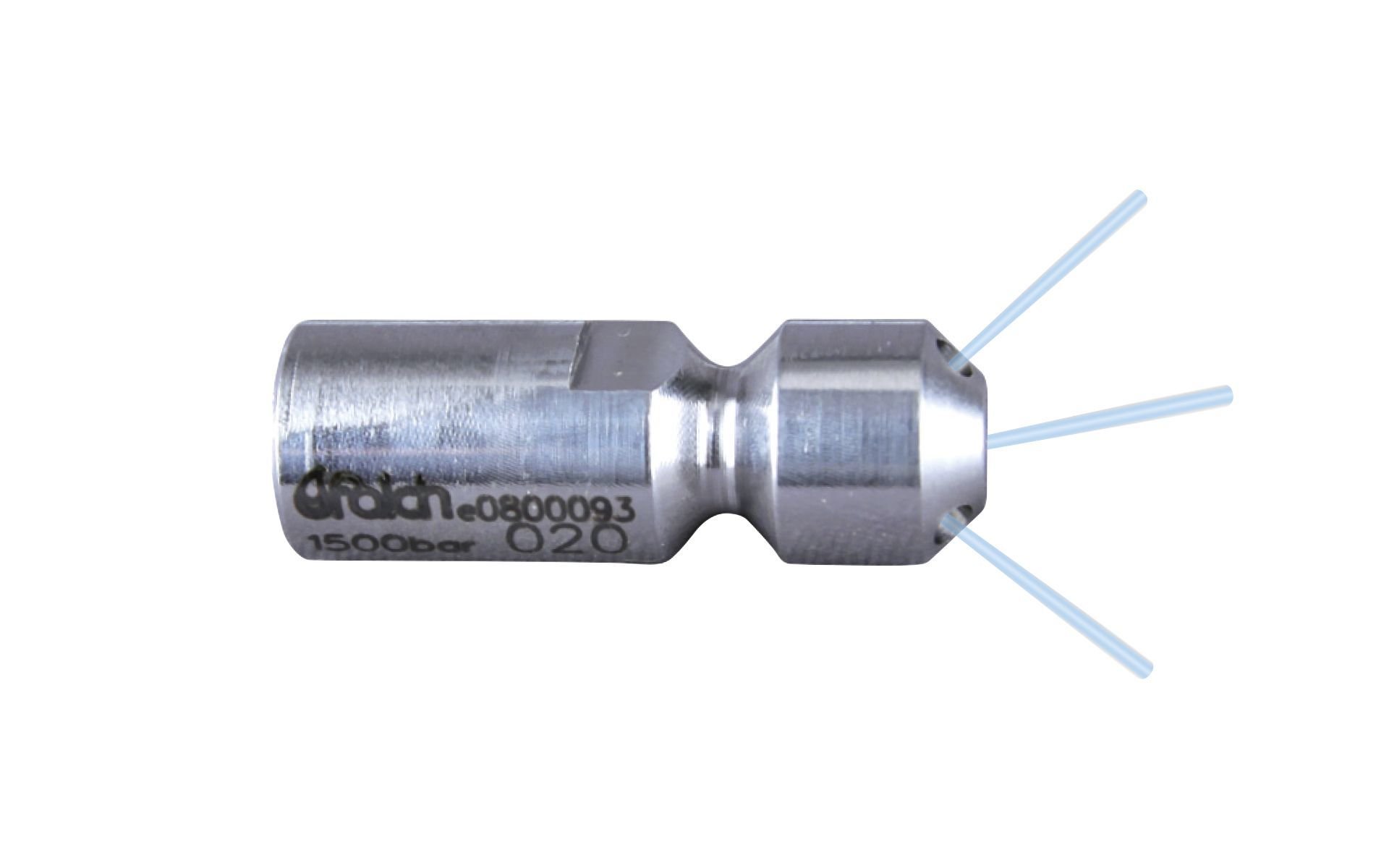Drainclean 15, max. 45kW, 100-1500bar, 3,9-15l/min, max. 0 rpm, Ø:10mm/l:28mm, M7 i.th. thread, 3/1, 0/0/3x45°/0, style: drilled, 017