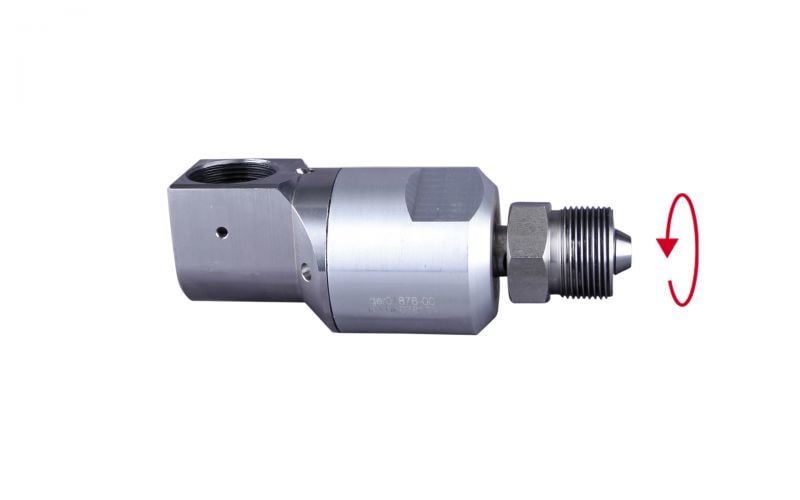 Swivel 3000 bar, 70 °C, M26 inner thread 50 l/min, 90° x 9/16''unf-lh outer thread