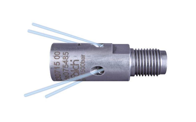 Boru Temizleme Nozzle 1500 bar, 1/4'' dış dişli x 1/4'' İç Dişli, 4 x M4 İç Dişli, 135°, stil 8, Ø18mm