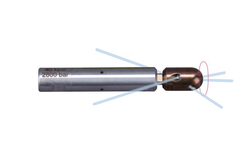 Drainspeed 28, maks. 120kW, 300-2800bar, 10-23l/dak, 12000 rpm, Ø:13mm/l:90mm, 3/8''unf-lh ig, 6/2, 2x140°/0//1x15°, 1x30°, 2x45° , stil: delinmiş, 020
