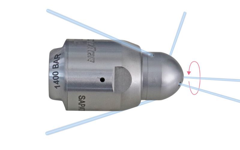 Drainspeed 14, max. 200kW, 1400-1400bar, 41-76l/min, max. 12000 rpm, Ø:26mm/l:48mm, 1/4''ig, 5/2, 2x135°, 1x160°/0/1x30°, 1x20°/0, style: drilled, 090