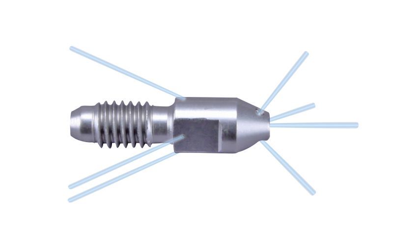 Drainclean 30, max. 120kW, 100-3000bar, 3,9-21l/min, max. 0 rpm, Ø:6,3mm/l:22mm, 12-28unf-rh ag, 7/3, 3x135°/0/3x45°/1x0°, style: drilled, 017