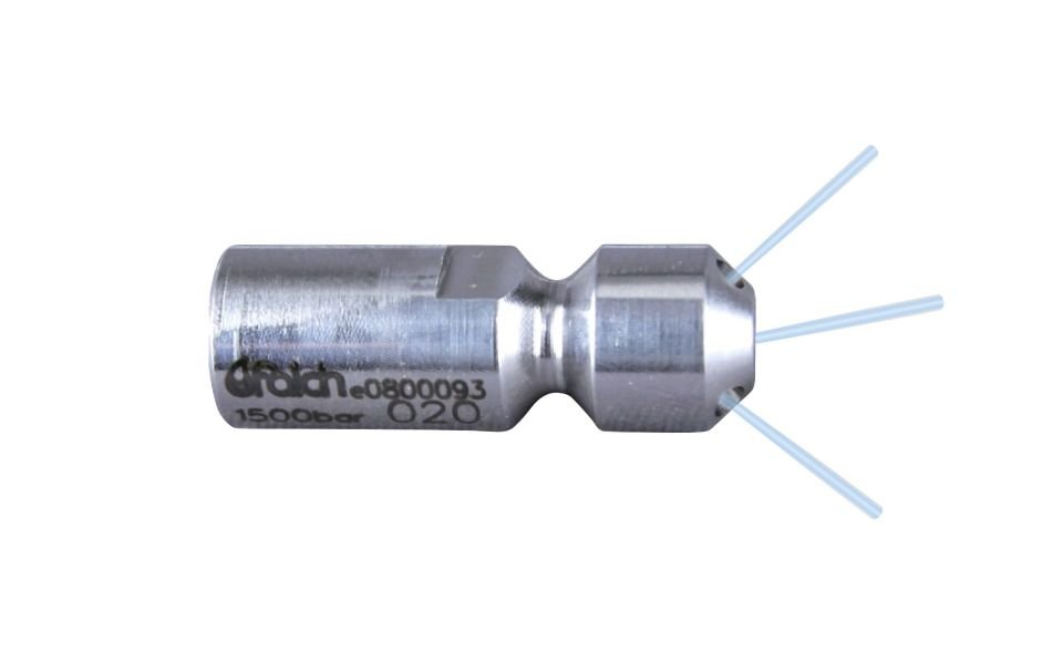 Drainclean 15, max. 45kW, 100-1500bar, 3,9-15l/min, max. 0 rpm, Ø:10mm/l:28mm, M7 i.th. thread, 3/1, 0/0/3x45°/0, style: drilled, 017